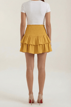 Women Skirt High Waist Mini Ruffled Smocked Waistband - Evergreen Outfits - Women Skirt
