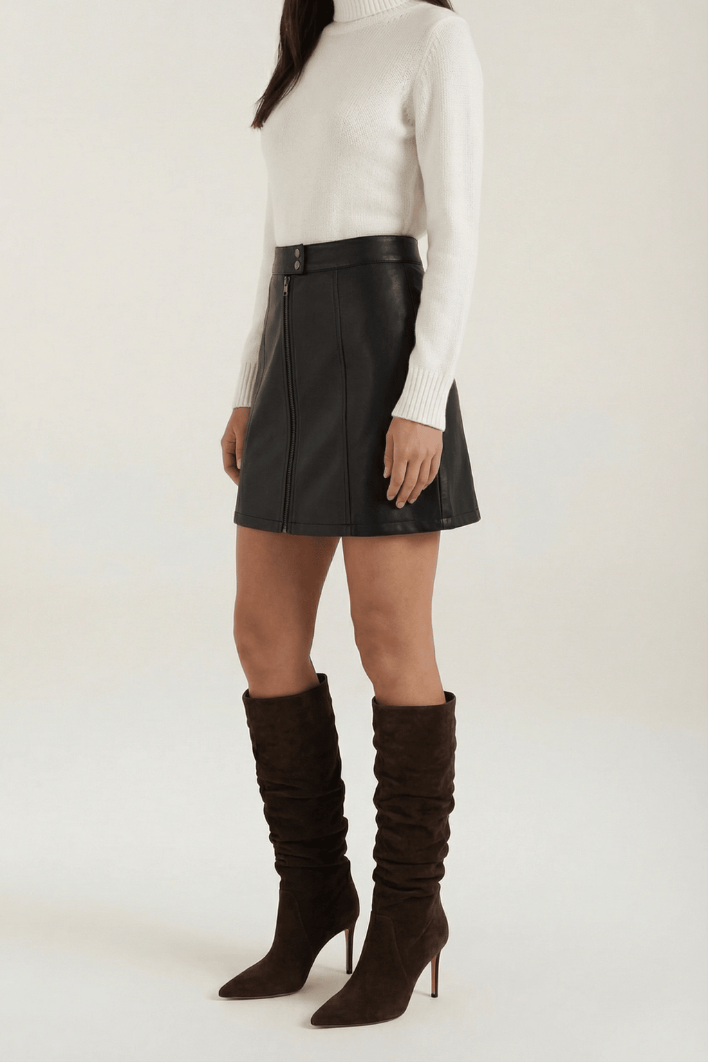 Women Skirt Mini Length High Rise Front Zip Closure - Evergreen Outfits - Women Skirt