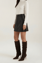 Women Skirt Mini Length High Rise Front Zip Closure - Evergreen Outfits - Women Skirt