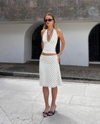 Women Skirt Set Polka Dot Halter Midi Two Piece Outfit - Evergreen Outfits - Women Set