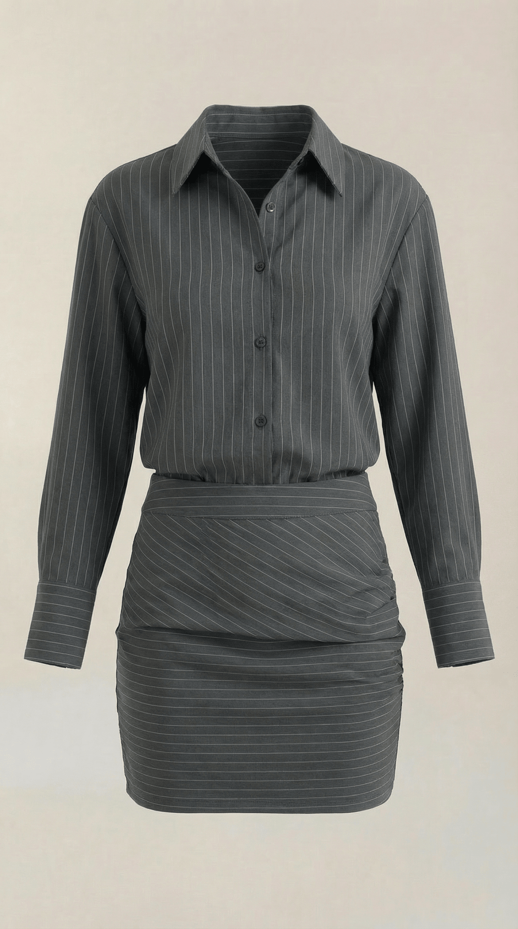 Women Skirt Set Two Piece Pinstripe Ruched Skirt - Evergreen Outfits - Women Skirt