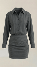 Women Skirt Set Two Piece Pinstripe Ruched Skirt - Evergreen Outfits - Women Skirt
