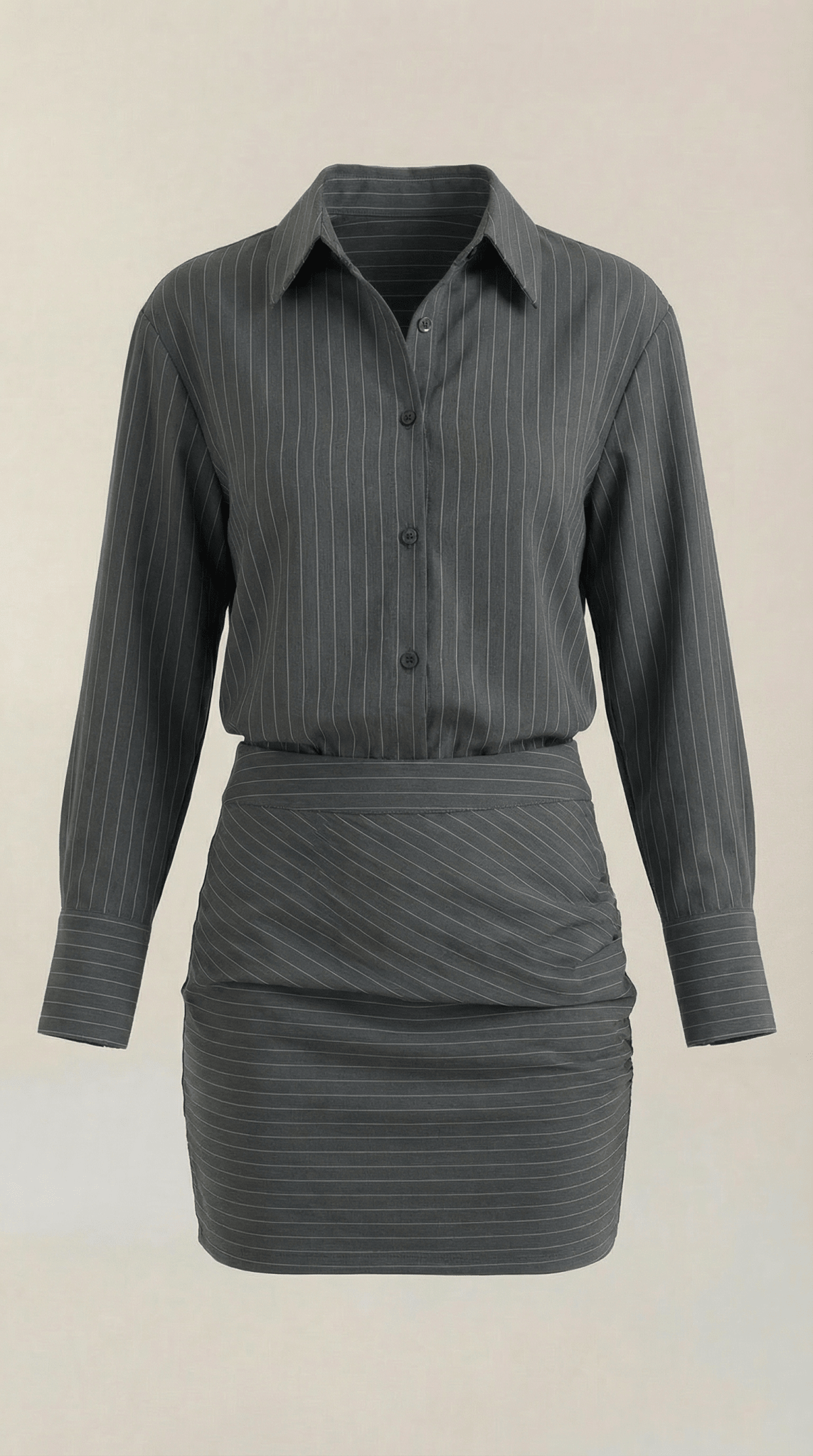 Women Skirt Set Two Piece Pinstripe Ruched Skirt - Evergreen Outfits - Women Skirt
