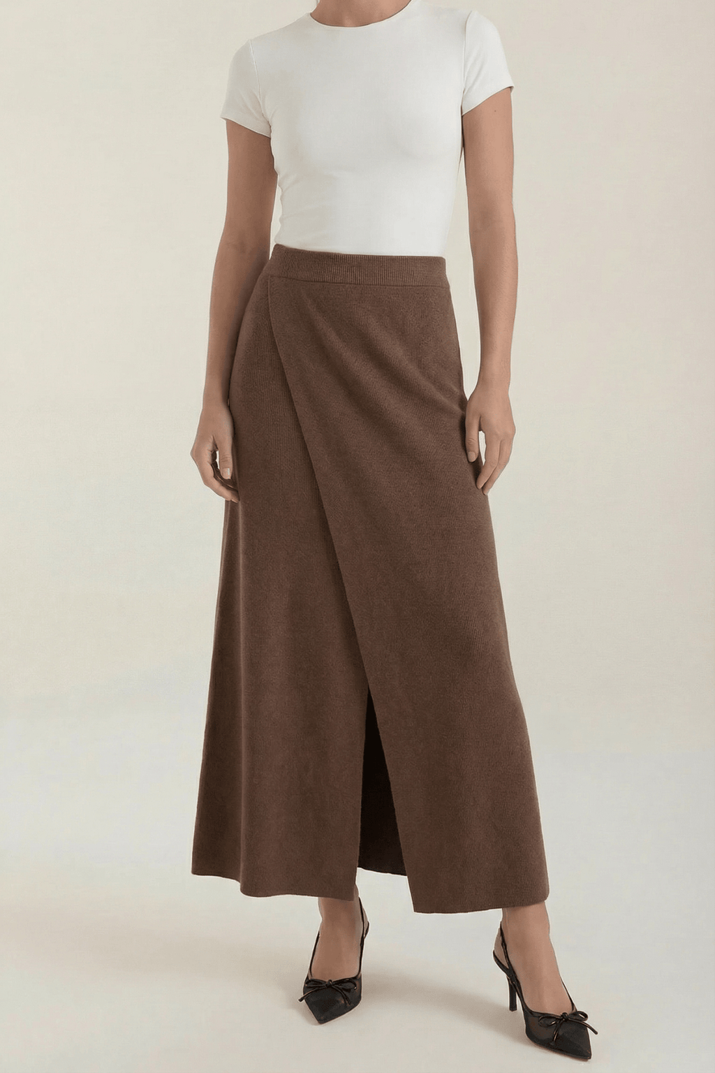Women Skirt Wrap Closure Midi Length Overlap Design - Evergreen Outfits - Women Skirt