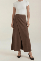 Women Skirt Wrap Closure Midi Length Overlap Design - Evergreen Outfits - Women Skirt