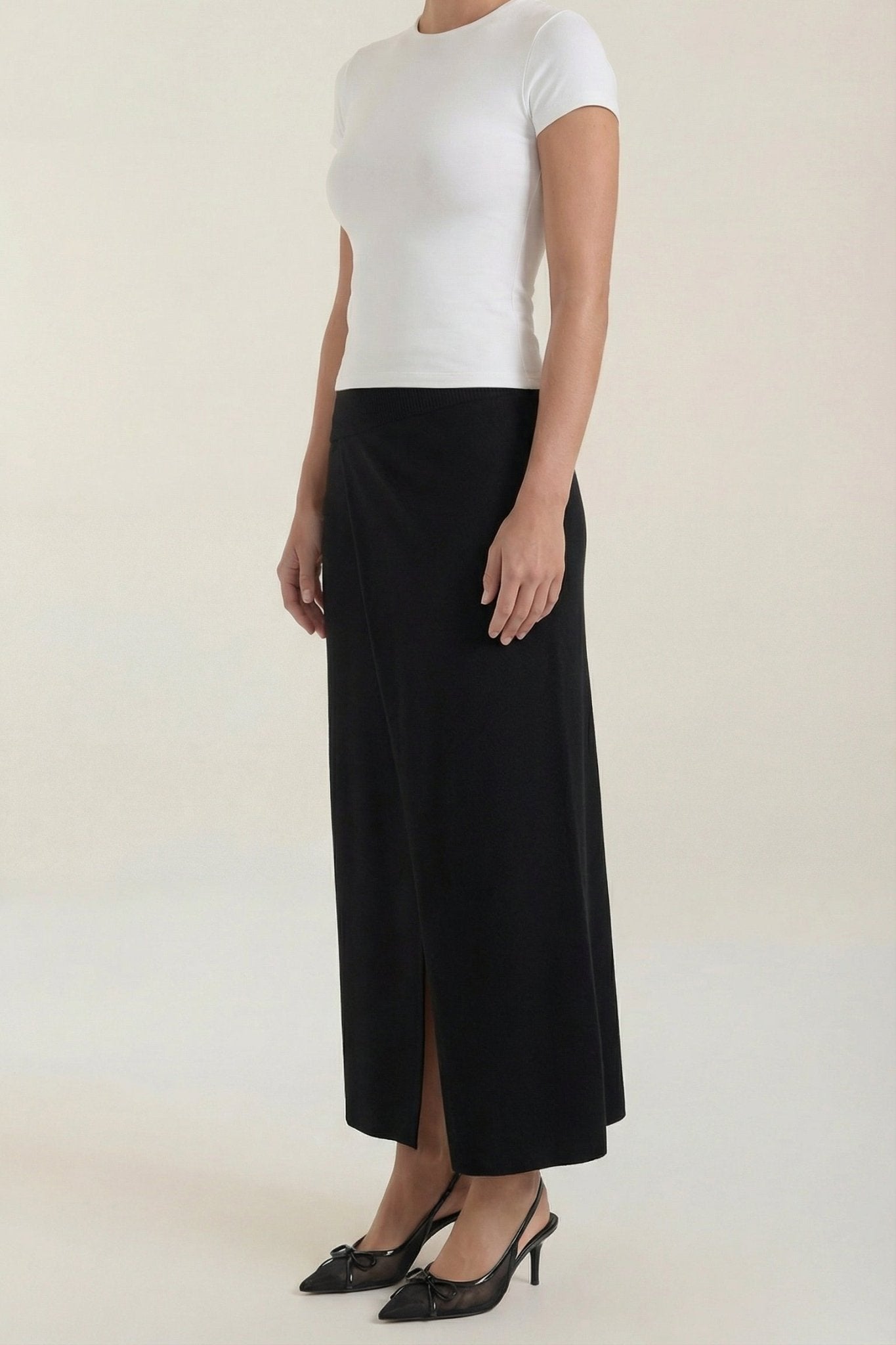Women Skirt Wrap Closure Midi Length Overlap Design - Evergreen Outfits - Women Skirt