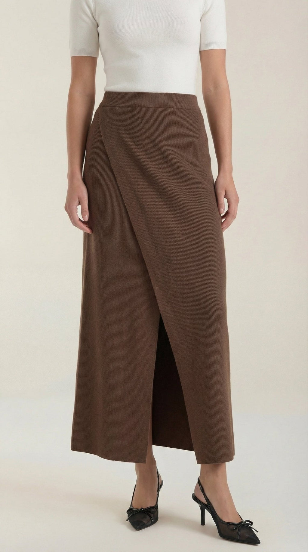 Women Skirt Wrap Closure Midi Length Overlap Design - Evergreen Outfits - Women Skirt