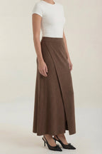Women Skirt Wrap Closure Midi Length Overlap Design - Evergreen Outfits - Women Skirt
