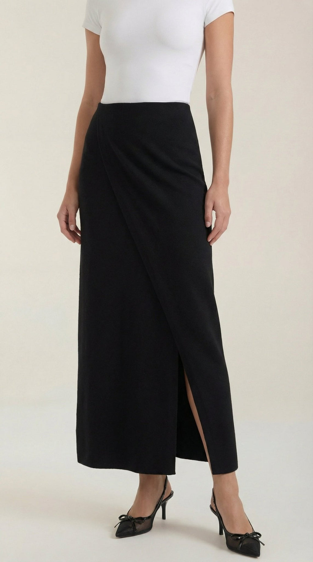 Women Skirt Wrap Closure Midi Length Overlap Design - Evergreen Outfits - Women Skirt