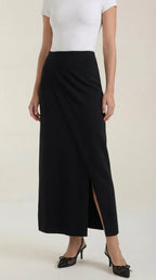 Women Skirt Wrap Closure Midi Length Overlap Design - Evergreen Outfits - Women Skirt