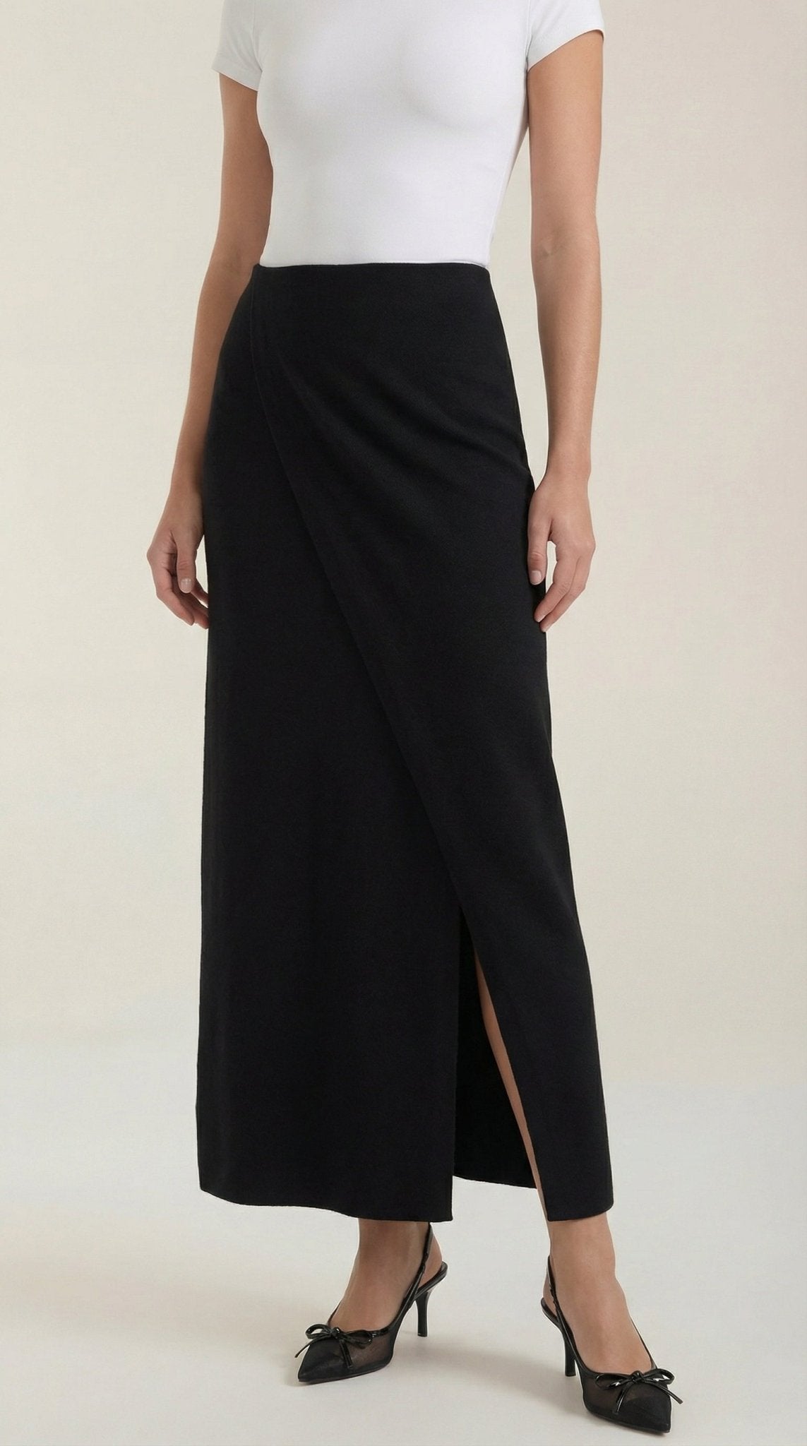Women Skirt Wrap Closure Midi Length Overlap Design - Evergreen Outfits - Women Skirt
