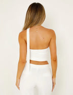 Women Sleeveless Top Asymmetrical Neckband Detail Design - Evergreen Outfits - Women Top