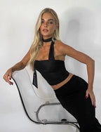 Women Sleeveless Top Asymmetrical Neckband Detail Design - Evergreen Outfits - Women Top