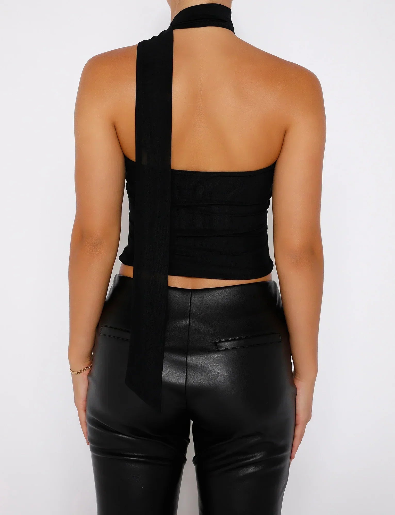 Women Sleeveless Top Asymmetrical Neckband Detail Design - Evergreen Outfits - Women Top