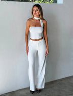 Women Sleeveless Top Asymmetrical Neckband Detail Design - Evergreen Outfits - Women Top