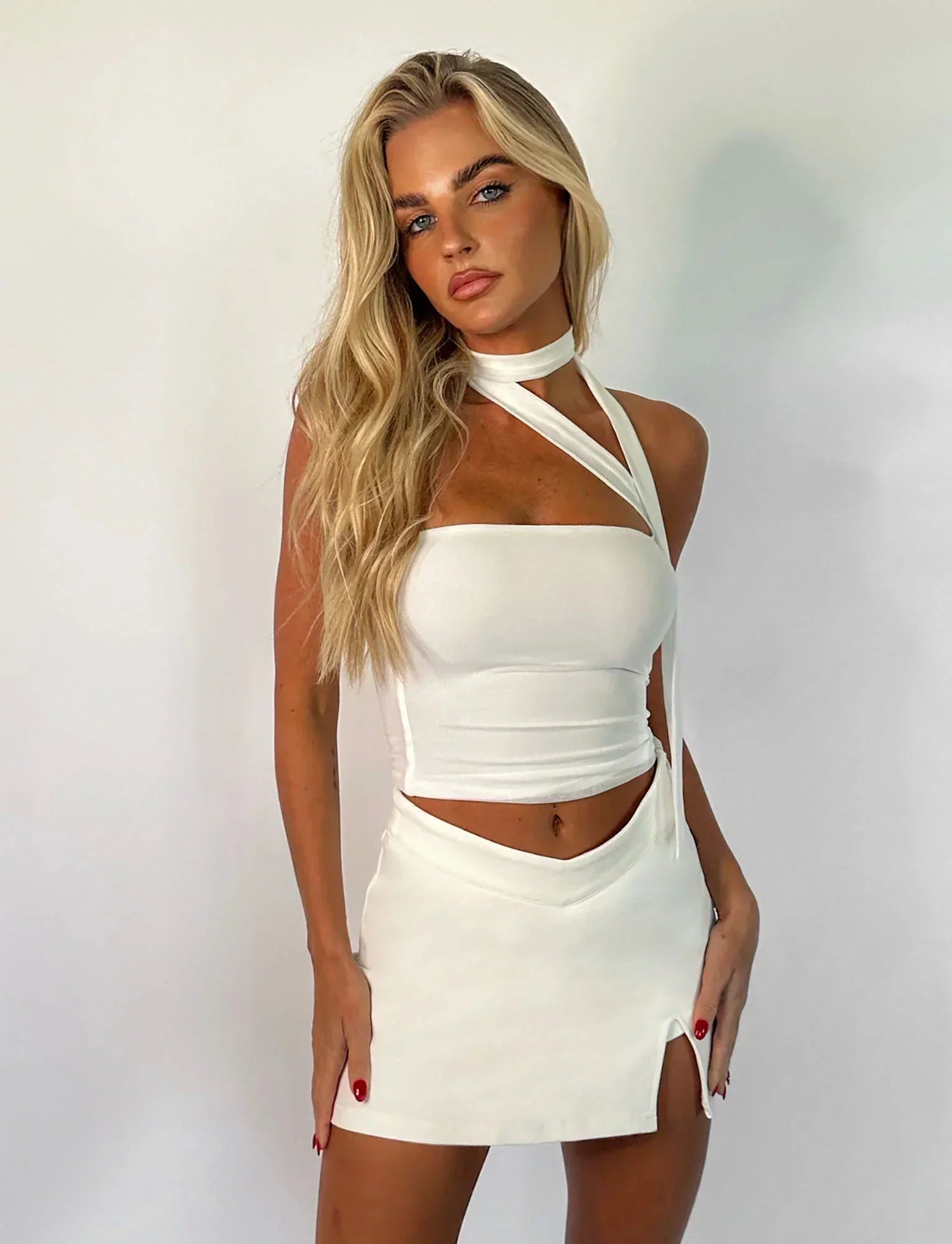 Women Sleeveless Top Asymmetrical Neckband Detail Design - Evergreen Outfits - Women Top