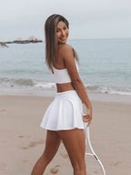Women Sports Set Strappy Top Mini Skirt Built In Shorts - Evergreen Outfits - Women Set