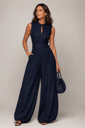 Women Suit | Wide Leg Jumpsuit with Wrap Waist Detail - Evergreen Outfits- Suits