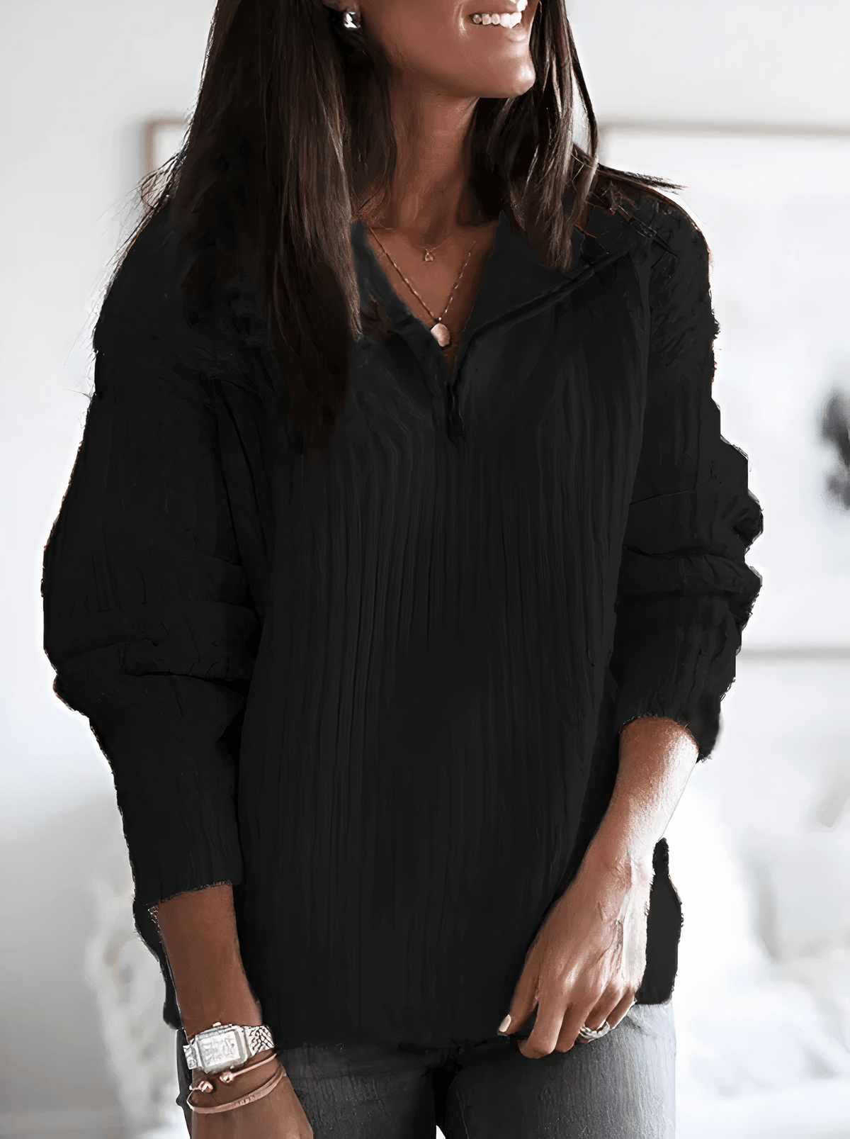 Women Sweater | Cable Knit Quarter-Zip Oversized Fit - Evergreen Outfits- Sweaters