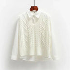 Women Sweater | Cable Knit V-Neck Loose Fit for Layering - Evergreen Outfits- Sweaters