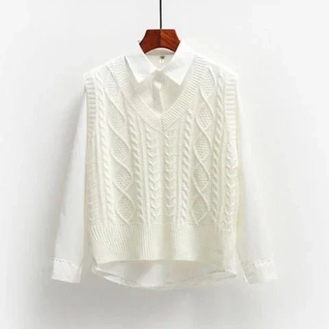 Women Sweater | Cable Knit V-Neck Loose Fit for Layering - Evergreen Outfits- Sweaters
