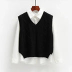 Women Sweater | Cable Knit V-Neck Loose Fit for Layering - Evergreen Outfits- Sweaters