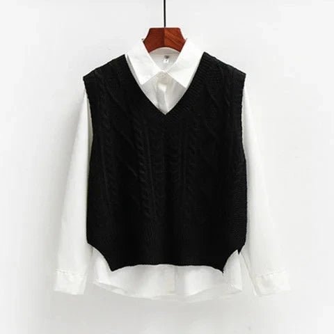Women Sweater | Cable Knit V-Neck Loose Fit for Layering - Evergreen Outfits- Sweaters