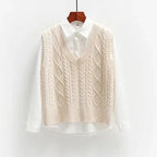 Women Sweater | Cable Knit V-Neck Loose Fit for Layering - Evergreen Outfits- Sweaters