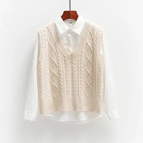 Women Sweater | Cable Knit V-Neck Loose Fit for Layering - Evergreen Outfits- Sweaters