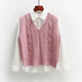 Women Sweater | Cable Knit V-Neck Loose Fit for Layering - Evergreen Outfits- Sweaters