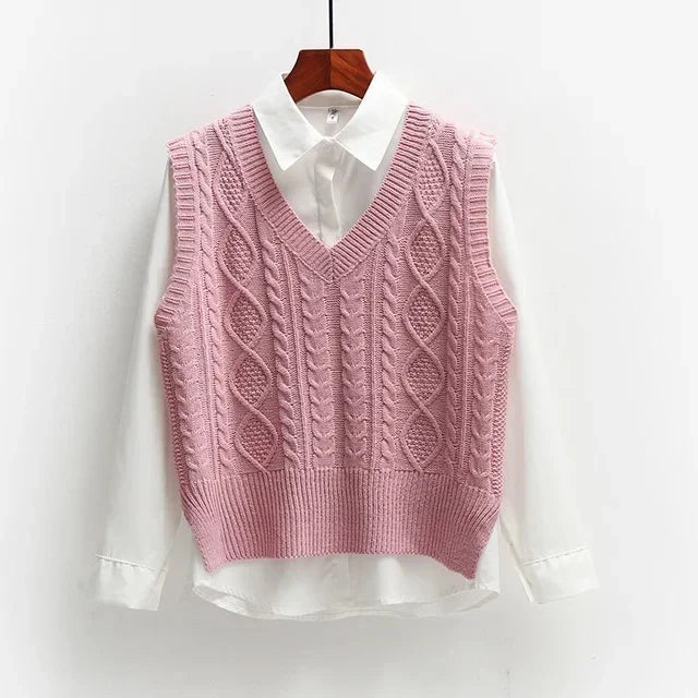 Women Sweater | Cable Knit V-Neck Loose Fit for Layering - Evergreen Outfits- Sweaters