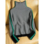Women Sweater | Chevron Pattern Turtleneck Tailored Fit - Evergreen Outfits- Sweaters
