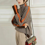 Women Sweater | Chevron Pattern Turtleneck Tailored Fit - Evergreen Outfits- Sweaters