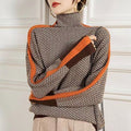 Women Sweater | Chevron Pattern Turtleneck Tailored Fit - Evergreen Outfits- Sweaters