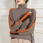 Women Sweater | Chevron Pattern Turtleneck Tailored Fit - Evergreen Outfits- Sweaters