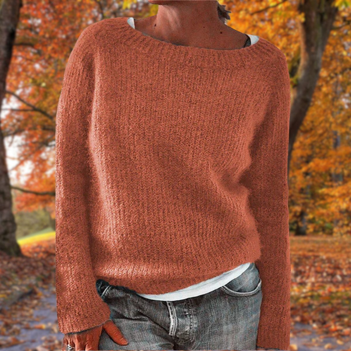 Women Sweater | Loose Fit Knit with Boat Neckline - Evergreen Outfits- Sweaters