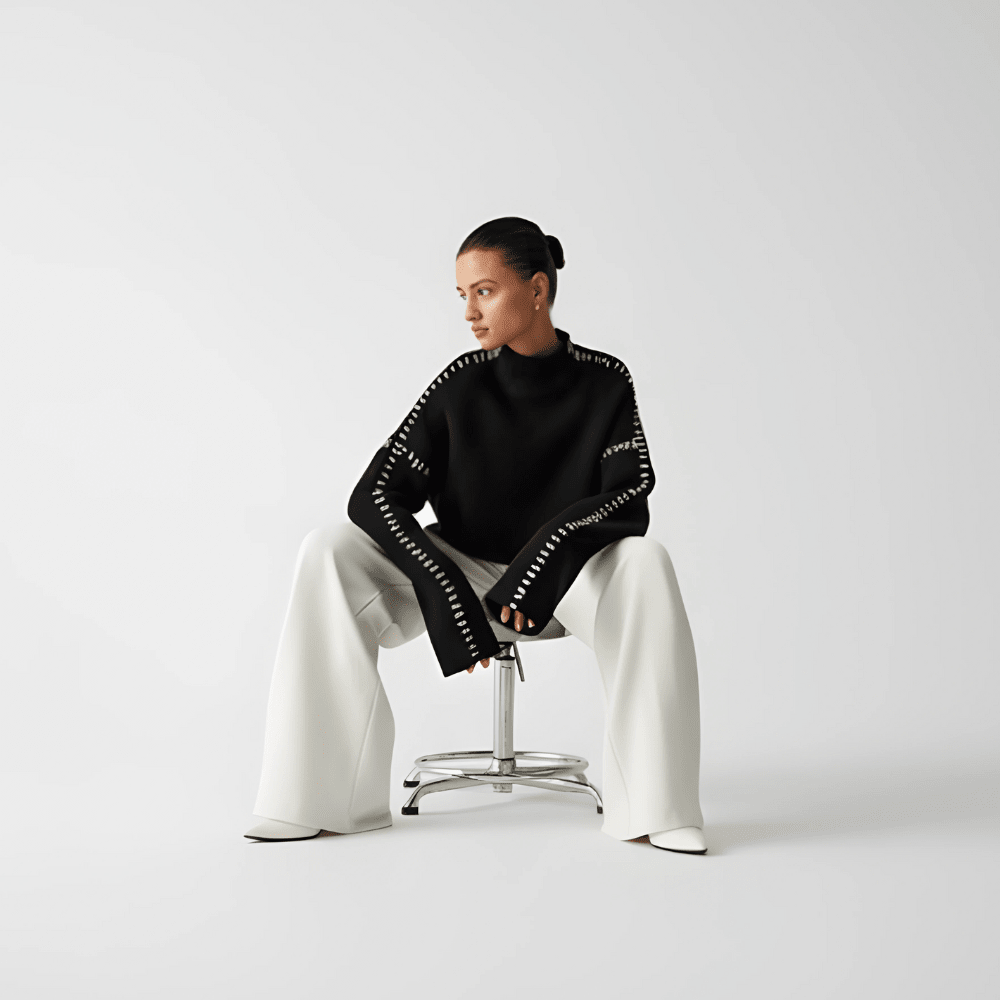 Women Sweater | Loose Fit Pullover with Sleeve Detail - Evergreen Outfits- Sweaters