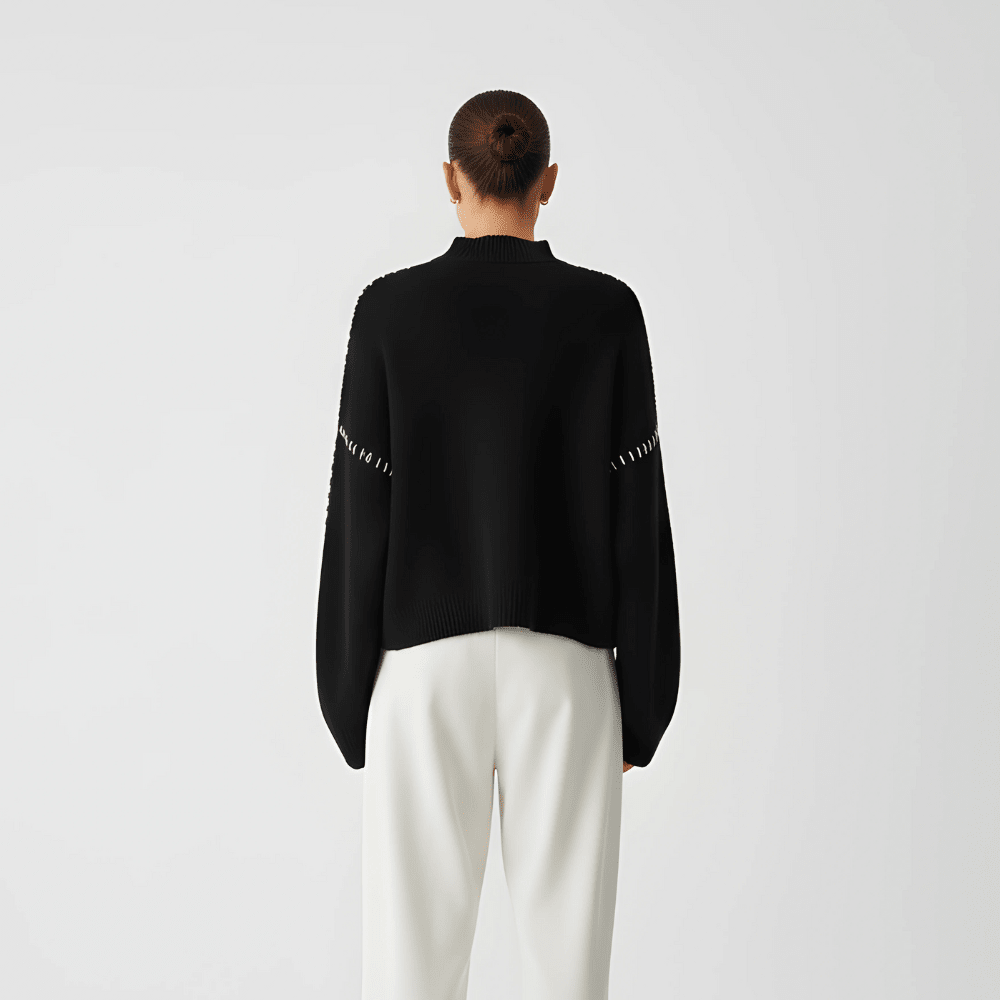 Women Sweater | Loose Fit Pullover with Sleeve Detail - Evergreen Outfits- Sweaters
