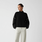 Women Sweater | Loose Fit Pullover with Sleeve Detail - Evergreen Outfits- Sweaters