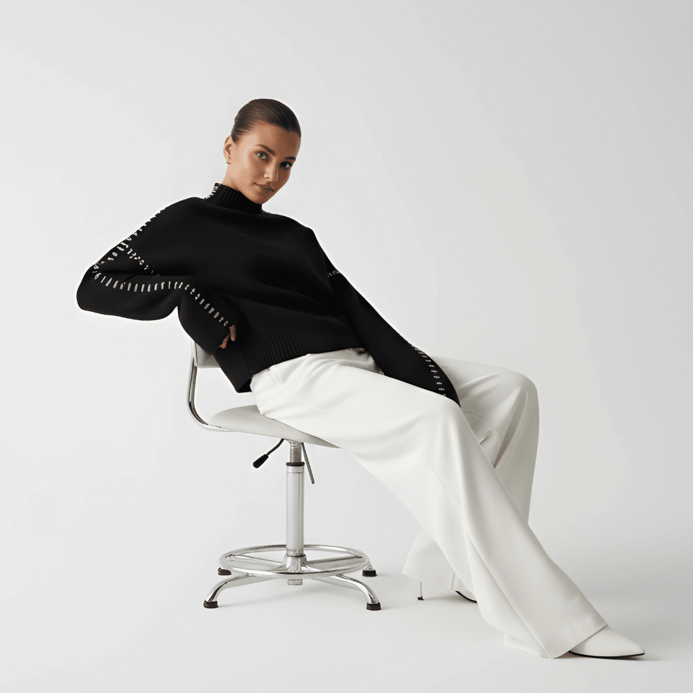 Women Sweater | Loose Fit Pullover with Sleeve Detail - Evergreen Outfits- Sweaters