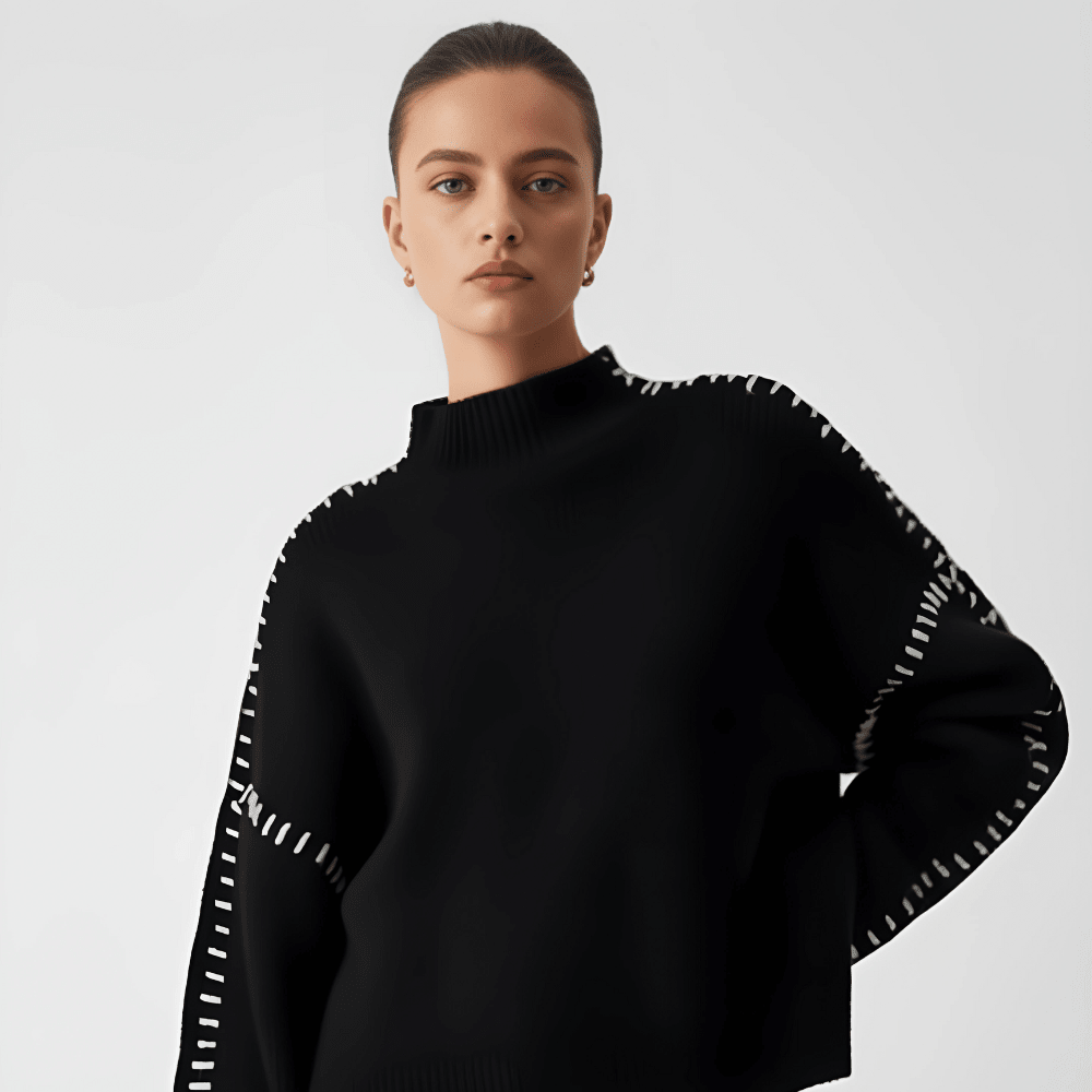 Women Sweater | Loose Fit Pullover with Sleeve Detail - Evergreen Outfits- Sweaters