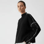 Women Sweater | Loose Fit Pullover with Sleeve Detail - Evergreen Outfits- Sweaters