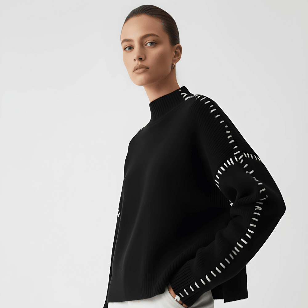 Women Sweater | Loose Fit Pullover with Sleeve Detail - Evergreen Outfits- Sweaters