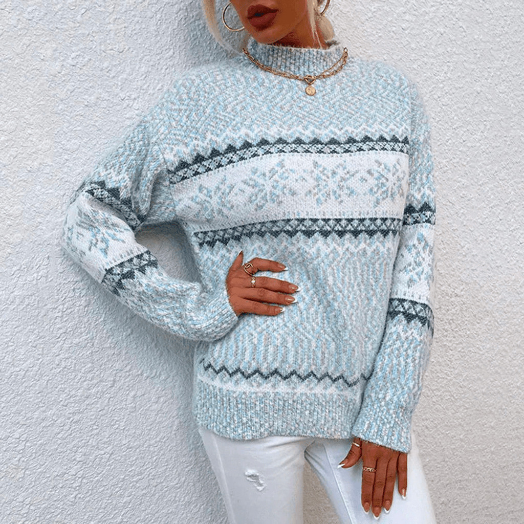 Women Sweater | Loose Fit Round Neck with Ribbed Cuffs - Evergreen Outfits- Sweaters