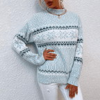 Women Sweater | Loose Fit Round Neck with Ribbed Cuffs - Evergreen Outfits- Sweaters