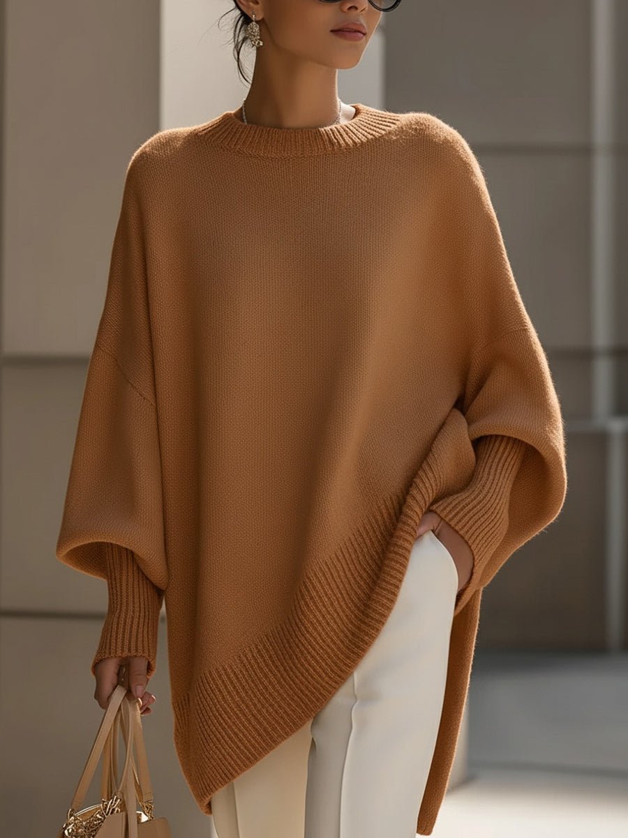 Women Sweater | Oversized Batwing Sleeves with Ribbed Cuffs - Evergreen Outfits- Sweaters