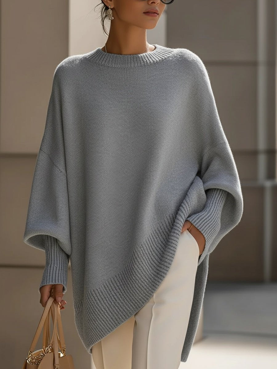 Women Sweater | Oversized Batwing Sleeves with Ribbed Cuffs - Evergreen Outfits- Sweaters