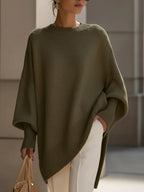 Women Sweater | Oversized Batwing Sleeves with Ribbed Cuffs - Evergreen Outfits- Sweaters