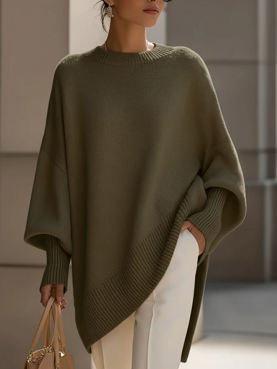 Women Sweater | Oversized Batwing Sleeves with Ribbed Cuffs - Evergreen Outfits- Sweaters