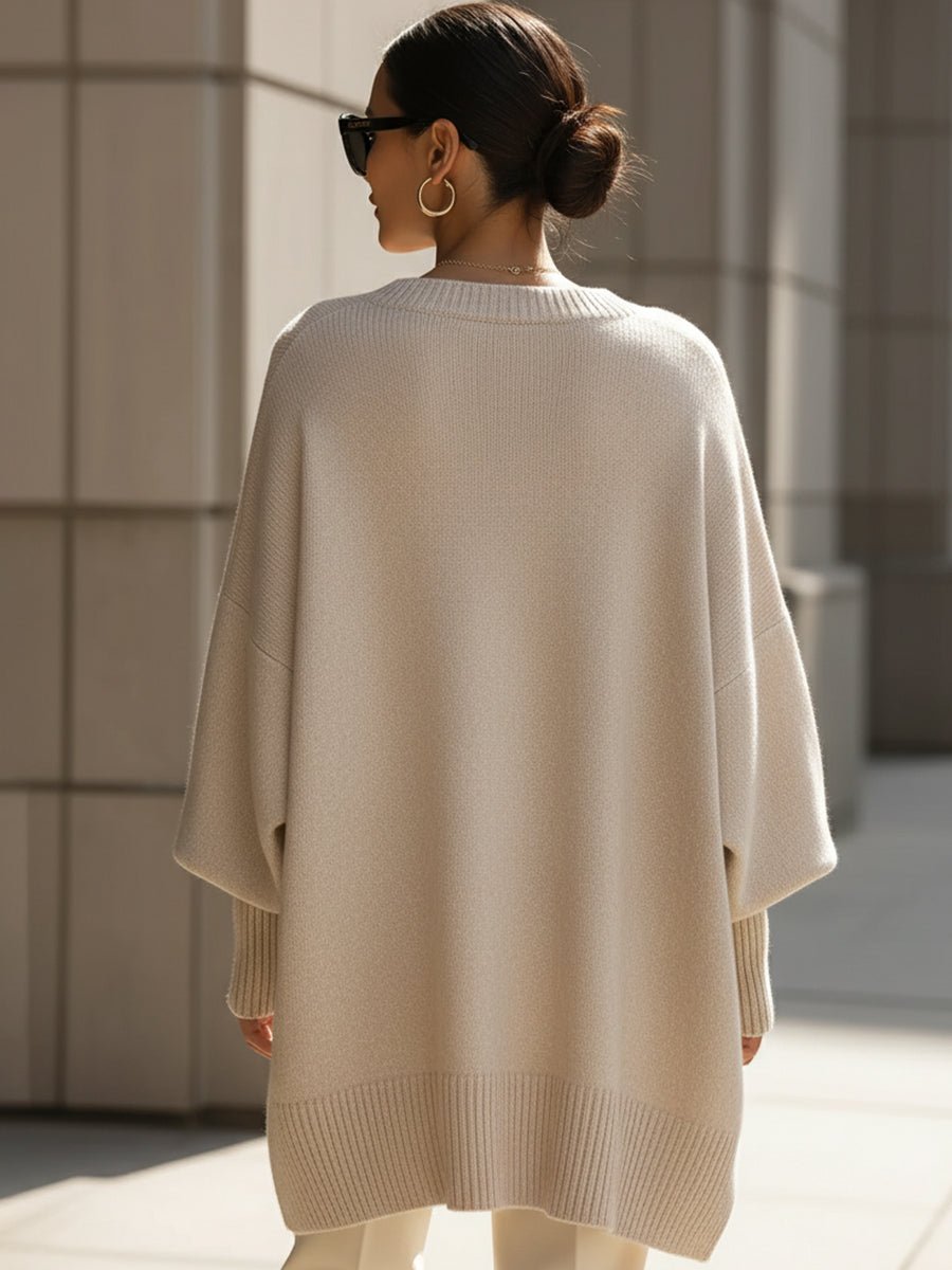 Women Sweater | Oversized Batwing Sleeves with Ribbed Cuffs - Evergreen Outfits- Sweaters